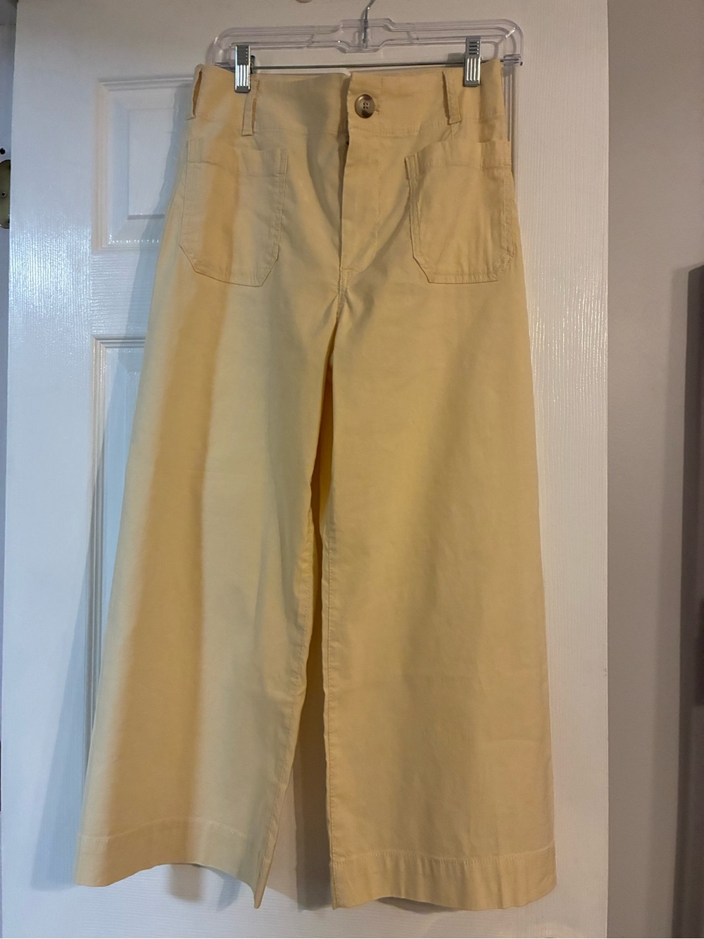 Maeve Wide-Leg Cropped Pants in Pale Yellow